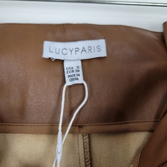 NWT Lucy Paris Faux Leather Paperbag-Waist pants in Cognac Size Small - Picture 10 of 11